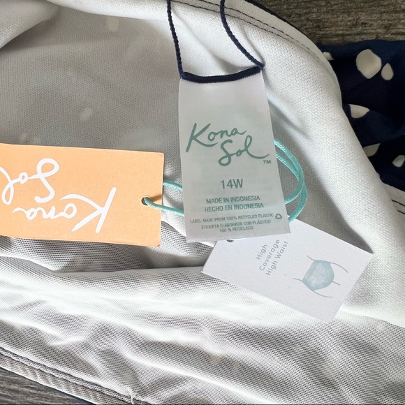 Kona Sol Bikini Bottom Navy Dot Print Plus Size 14W - Picture 5 of 10